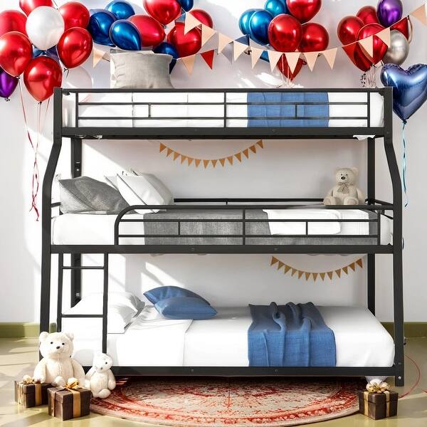 slide 2 of 11, Modern Twin XL/Full XL/Queen Triple Bunk Bed With Ladder And Full-Length Guardrails,Convertible Beds for Bedroom
