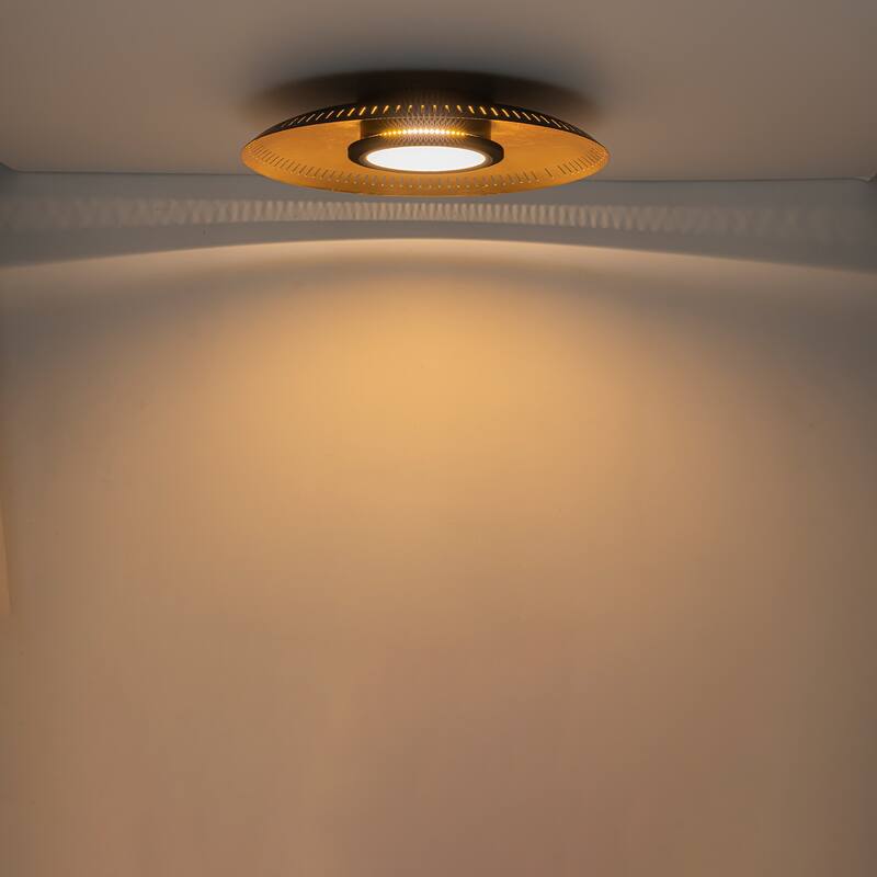 Black Iron LED Flush Mount Ceiling Light with Gold Foil Interior - Dia.22.83-in