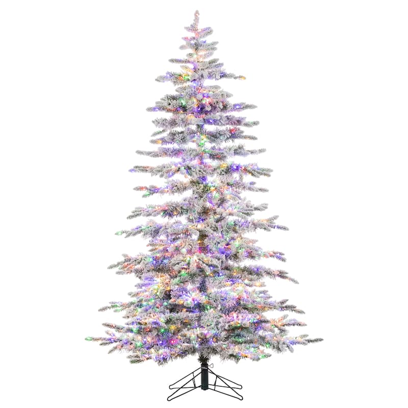 6.5 Foot Flocked Pre Lit Mountain Pine with Instant Glow Power Pole Feature - N/A