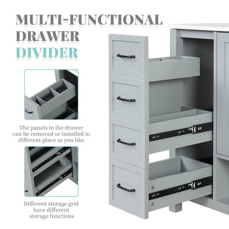 Freestanding Storage Cabinet Bathroom Vanity with Drop-In Sink, Ceramic Top, 2 Doors, 2 Drawers and Open Shelf