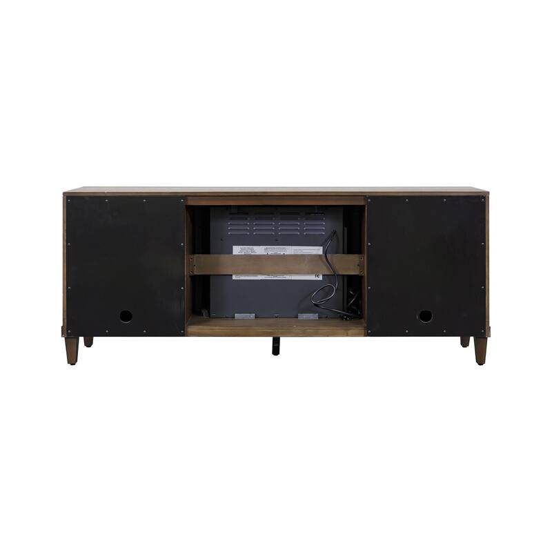 Modern Wood 65" Fireplace Console with with doors, TV Stand, Entertainment Storage, Fully Assembled, Brown