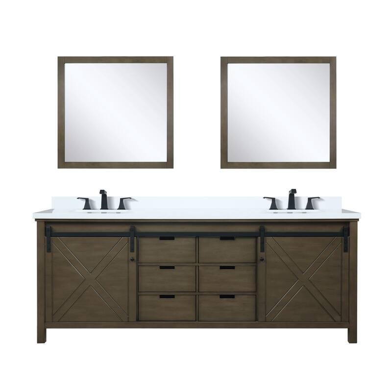 Marsyas 84 in W x 22 in D Dark Grey Double Bath Vanity, Carrara Marble Countertop, Faucet Set and 34 in Mirrors