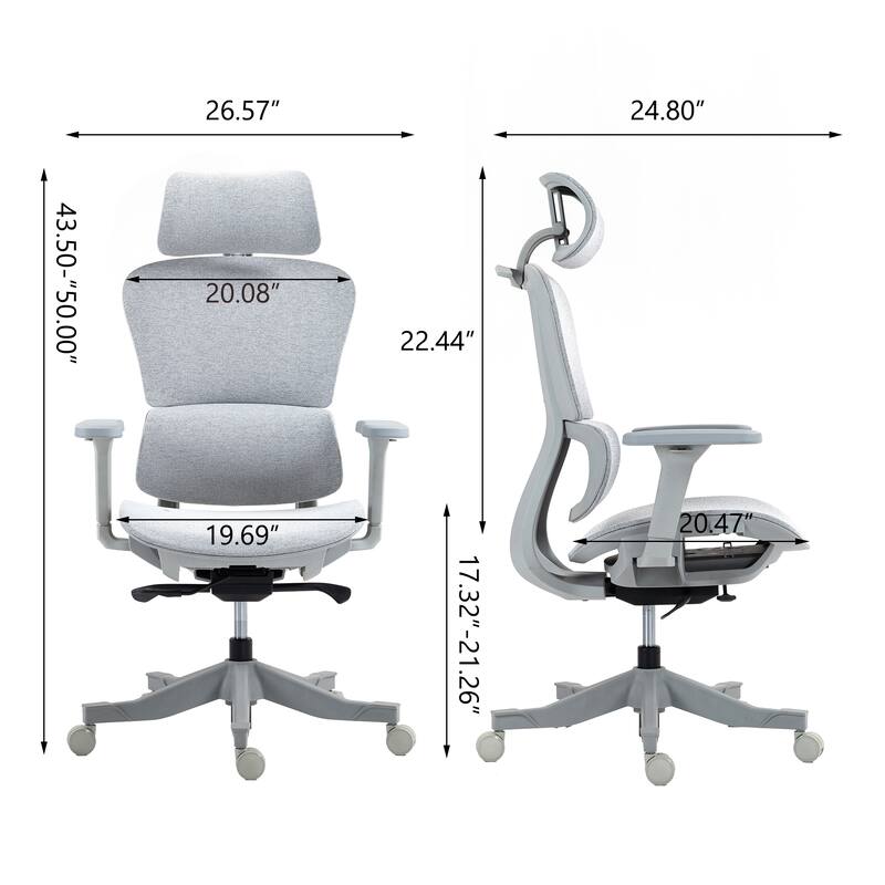 High Back Mesh Office Chair Adjustable Ergonomic Swivel Chair with 4D Armrests Grey