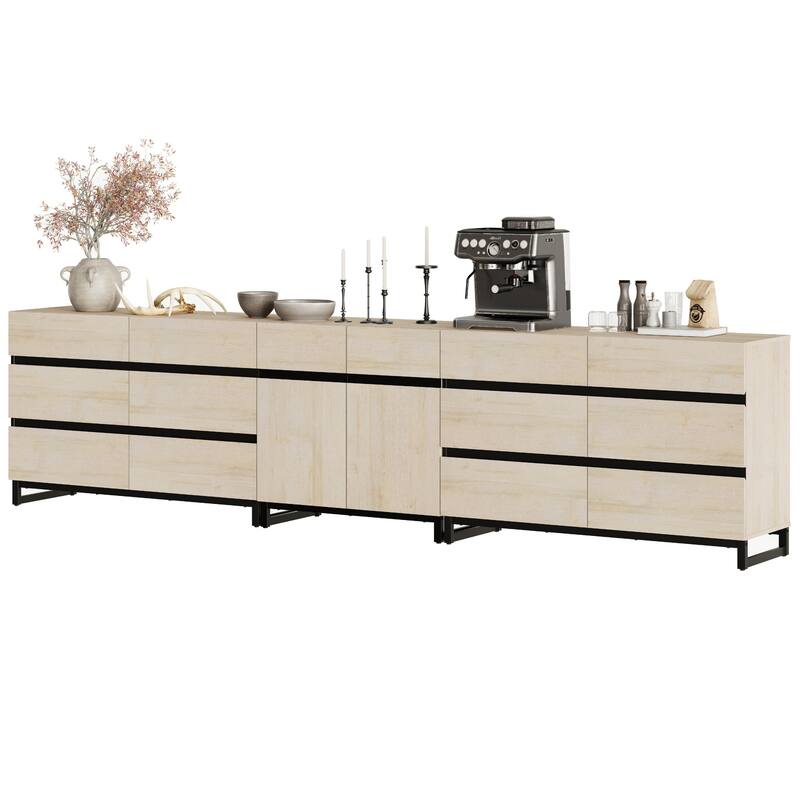 WAMPAT Modern Sideboard with Adjustable Shelves, 3 in 1 Storage Cabinet with Glass Doors, Coffee Bar Cabinet for Kitchen