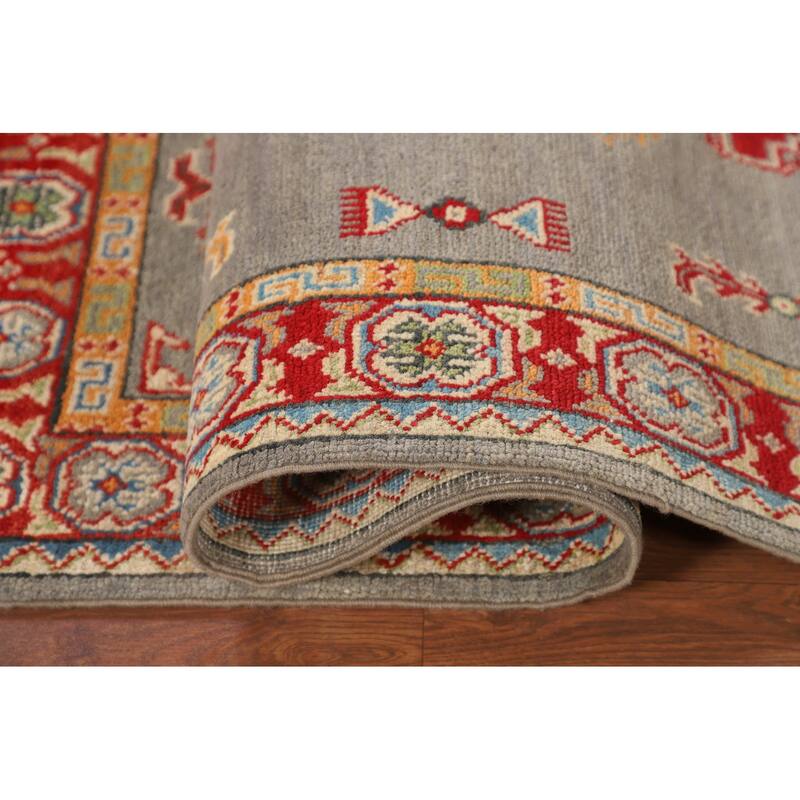 Geometric Kazak Accent Rug Hand-Knotted Oriental Wool Carpet - 3'3" x 5'0"