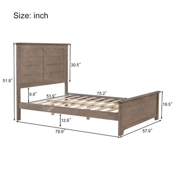 Wooden Platform Full Size Bed with Panel Design Headboard and Footboard