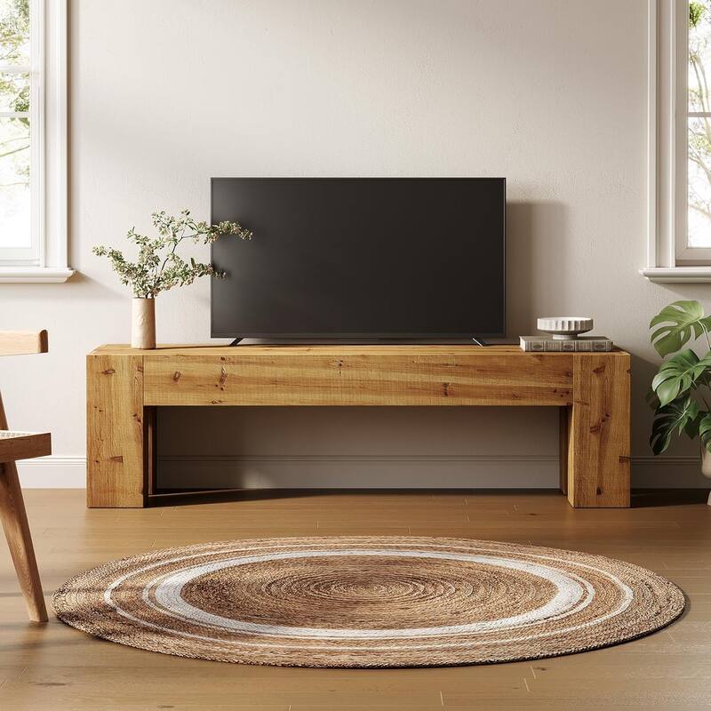 63" Extra Long Solid Wood TV Stand, Heavy Duty Media TV Consoles Table