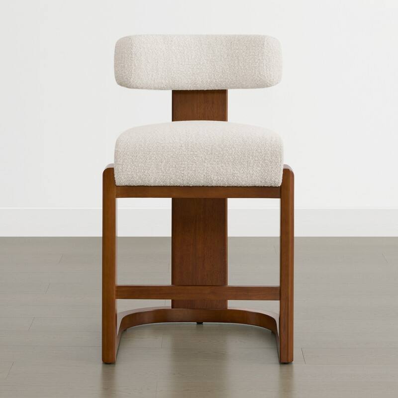 Spruce & Spring Arya Upholstered Boucle Counter Stool with Solid Wood Frame