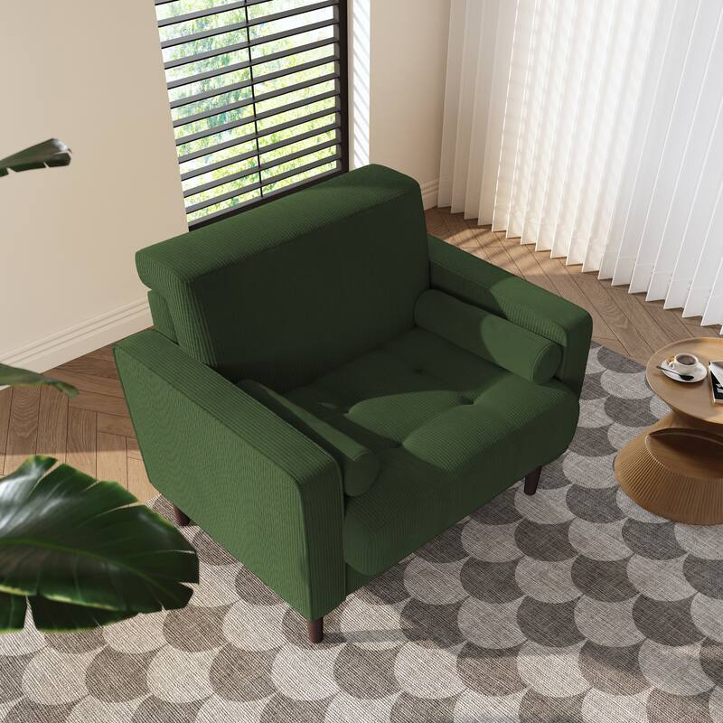 Modern Upholstered Corduroy Wide Armchair with Bolster Pillows