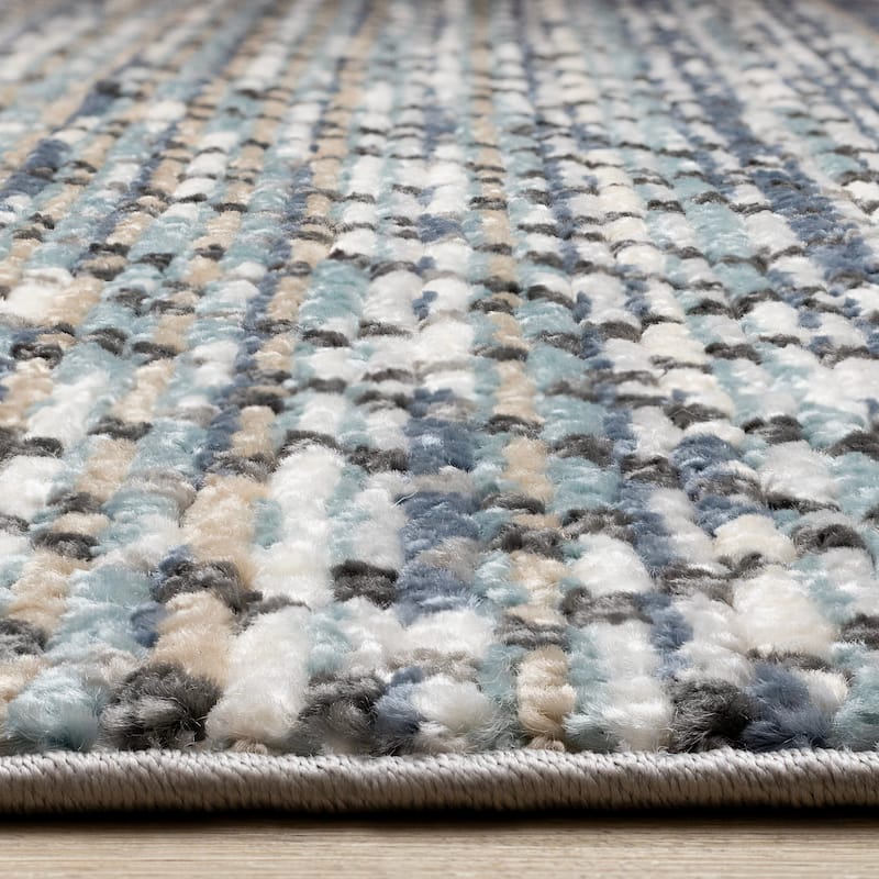 Blue Beige Grey Ribbed Textured Area Rug, 5'3" x 7'7"
