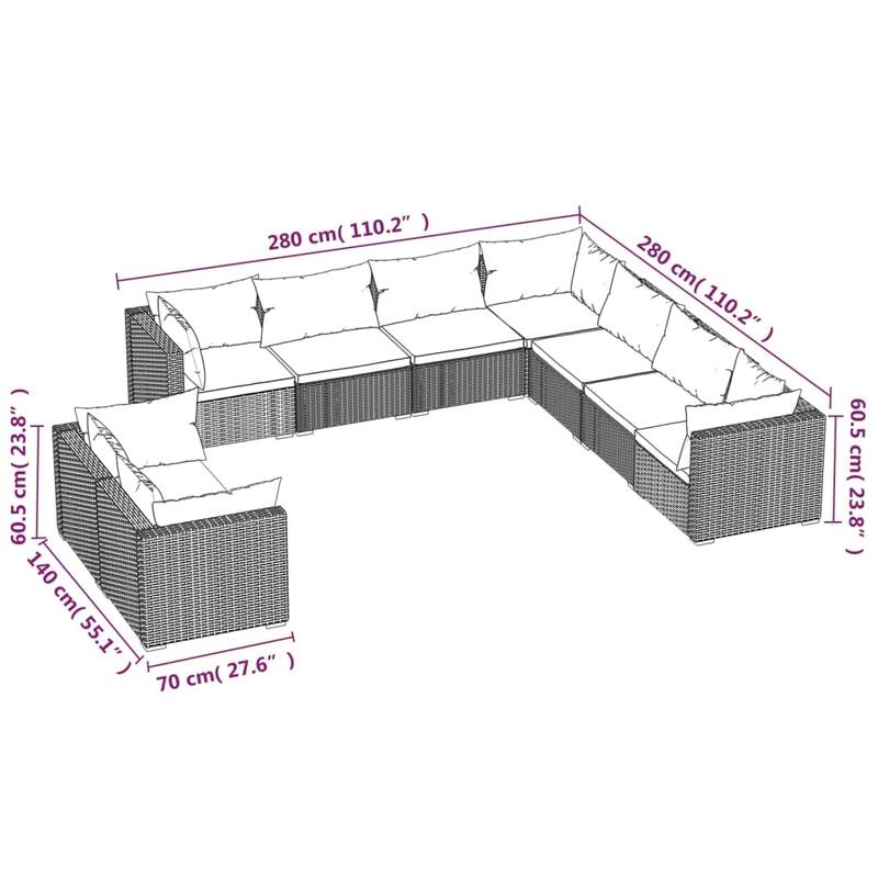 vidaXL Patio Lounge Set Outdoor Sectional Sofa Set Table Garden Poly Rattan
