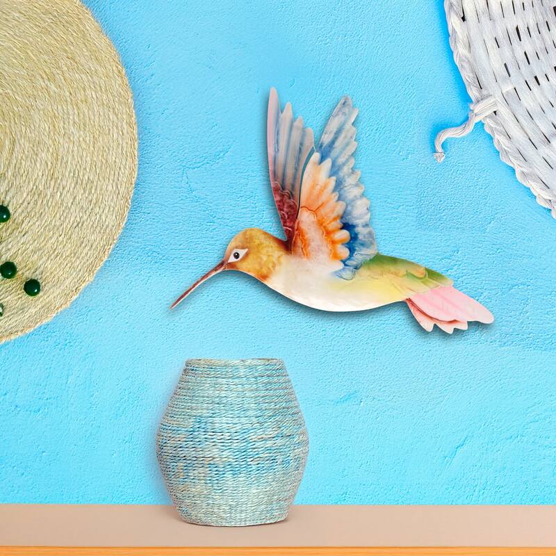 Eangee Handmade Hummingbird Capiz Shell Wall Decor White Red And Blue, 12 x 1 x 12 in. - 1 x 12 x 12