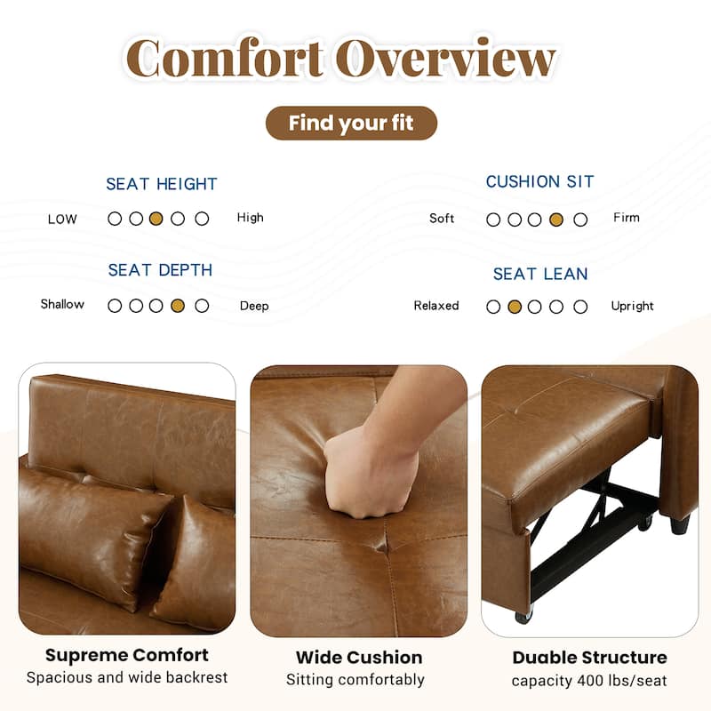 Roomfitters 51.57" Convertible Sleeper Bed with Adjustable Oversized Armchair Design and Three USB Charging Ports