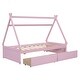 preview thumbnail 6 of 12, Pink Twin Size Wood House Platform Bed with Two Drawers, Headboard and Footboard for Bedroom