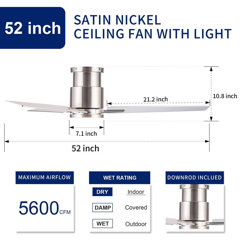 YUHAO Kaleido 48 in. Indoor Matte Black Ceiling Fans with 3-Colors Integrated LED and Dual-Finish Blades