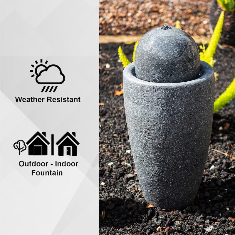 XBrand 25.98"H Modern Round Stone Textured Sphere Water Fountain w/LED Lights, For Indoor/Outdoor, Ball Water Fountain
