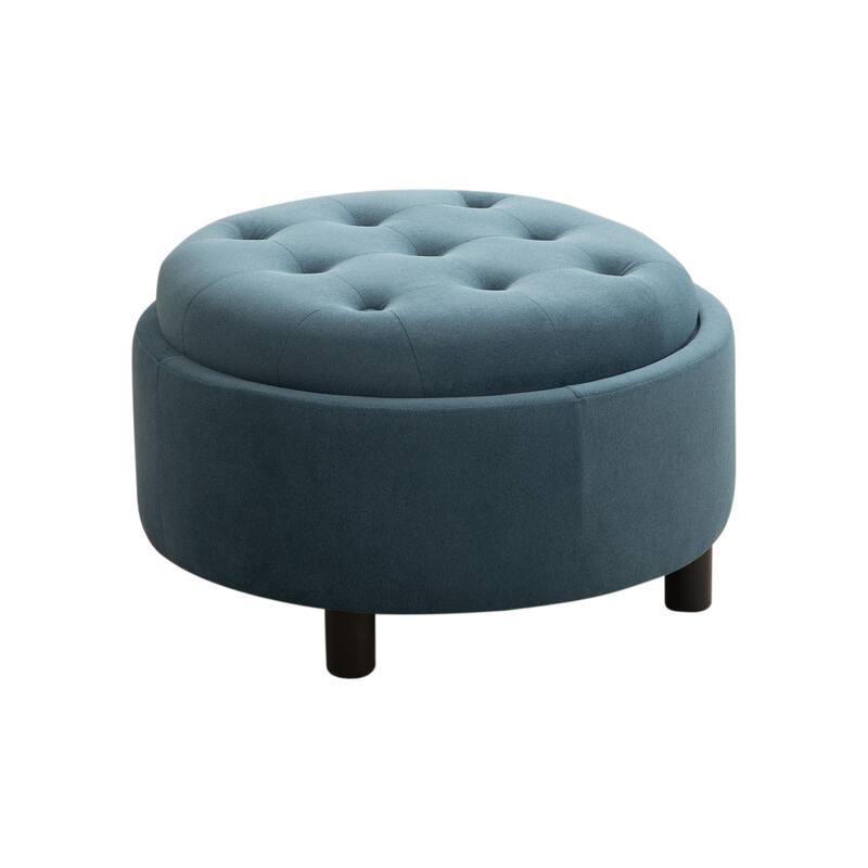 29.33"W Upholstered Round Ottoman With Reversible Lid,Fleece Fabric Storage Stool,Hand-pulled buckle decoration Design Footstool
