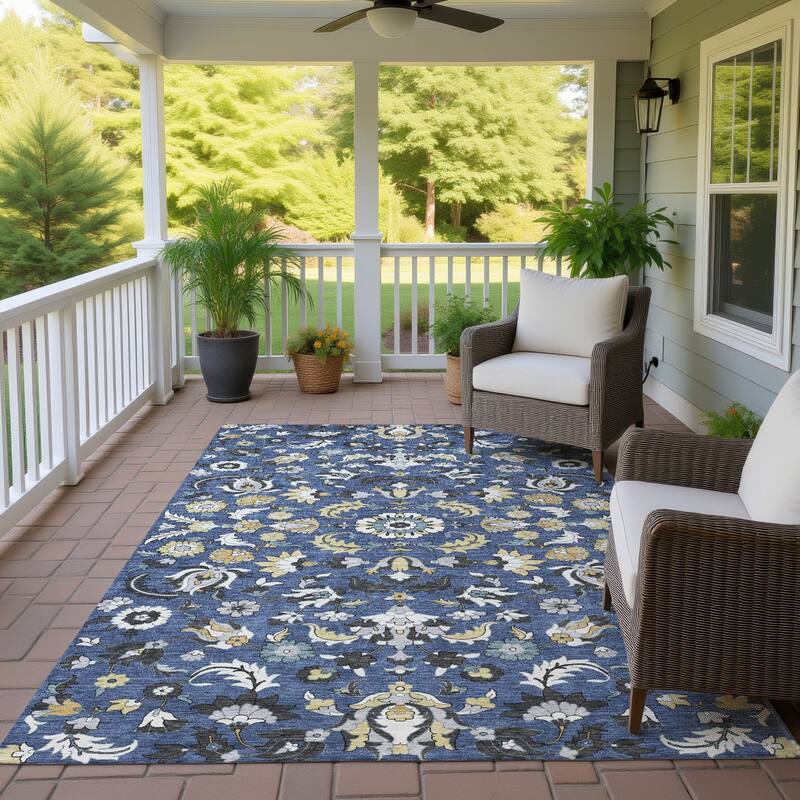 Machine Washable Indoor/ Outdoor Traditional Lanelle Chantille Rug - Navy - 8' x 10'