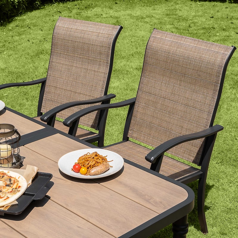 Outdoor Dining Set of 7, Textilene Chairs and Rectangle Metal Dining Table