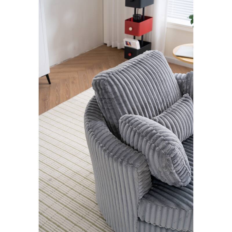 Corduroy 360° Swivel Barrel Chair with 4 Pillows and 400lb Weight Capacity