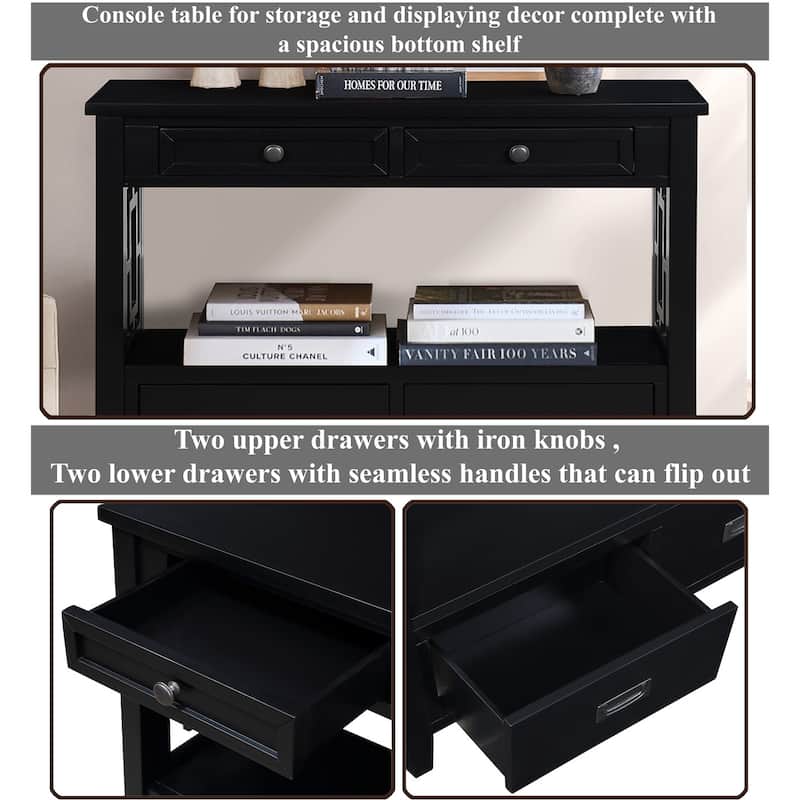 36'' Vintage Entryway Table with 4 Drawers and 1 Storage Shelf