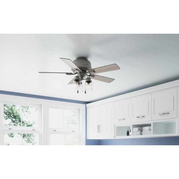 slide 2 of 11, Hunter 44" Hartland Low Profile Ceiling Fan with LED Light and Pull Chain - Farmhouse, Rustic, Transitional Matte Silver