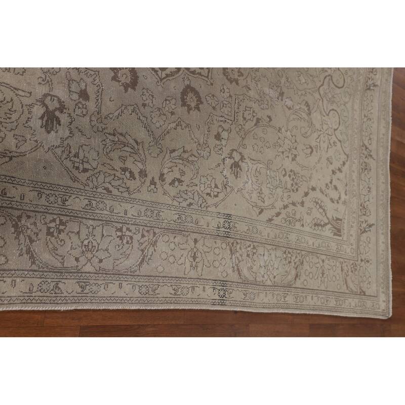 Traditional Tabriz Persian Vintage Rug Hand-Knotted Beige Wool Carpet - 6'6"x 9'7"