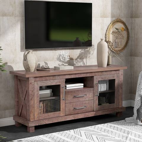 Merax Retro Vintage TV Stand with Two Drawers and Adjustable Shelf