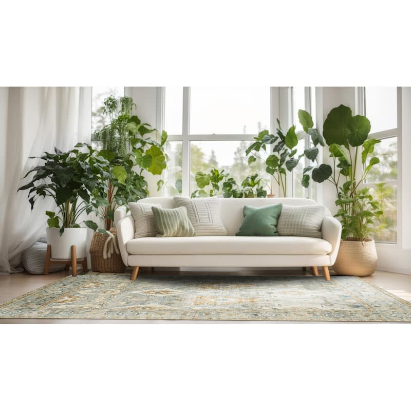 Green Classic Oriental Oushak Area Rug, Elegant Hand-Knotted Soft Texture for Home Interiors - L