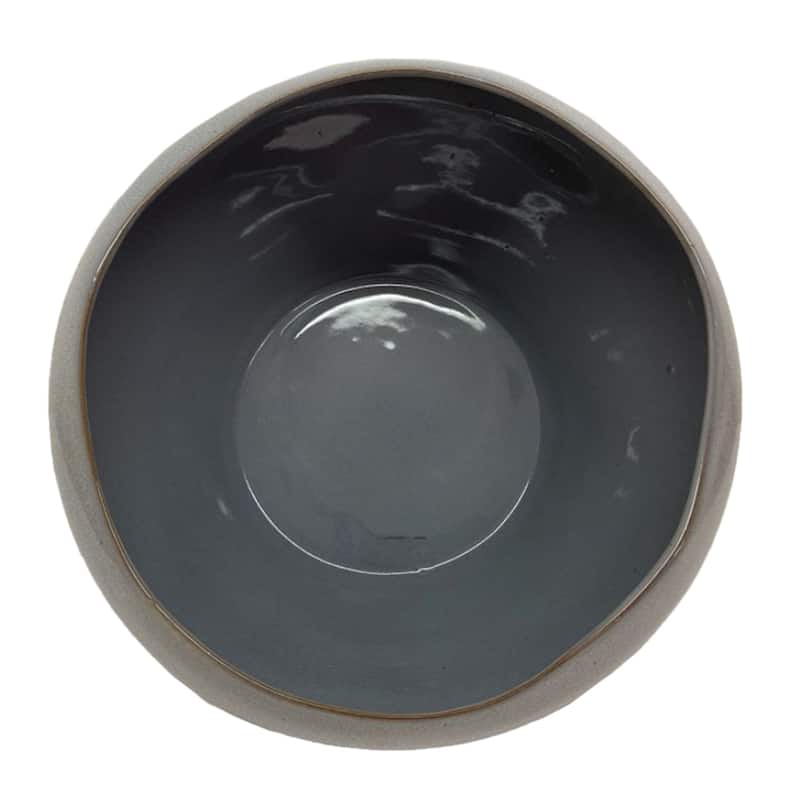 Terracotta Decorative Bowl Glazed Finish Accent Piece - 7" Gray - 13" x 13" x 7"