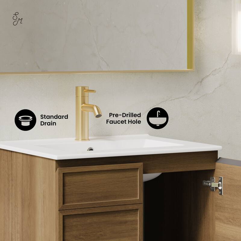 St. Tropez 24" Wall-Mounted Bathroom Vanity In Brown Oak With Sink Top - 24