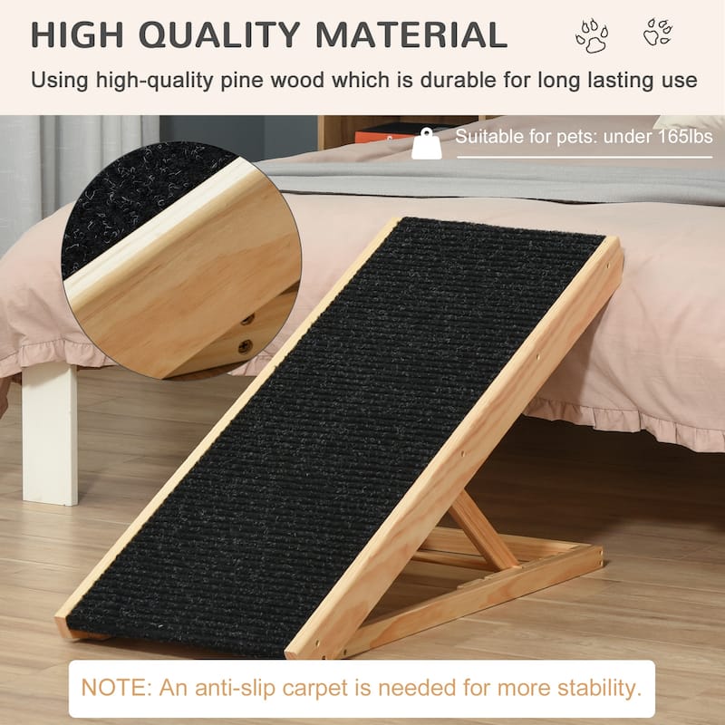 PawHut Pet Ramp Bed Steps for Dogs Cats Foldable Height Adjustable with Non-slip Carpet Pine Wood 35.5"L x 16"W x 24"H Black