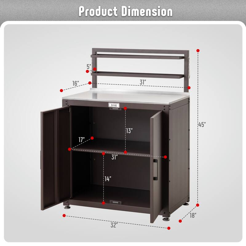 Feasto Stainless Steel Garden Potting Bench with Storage Cabinet