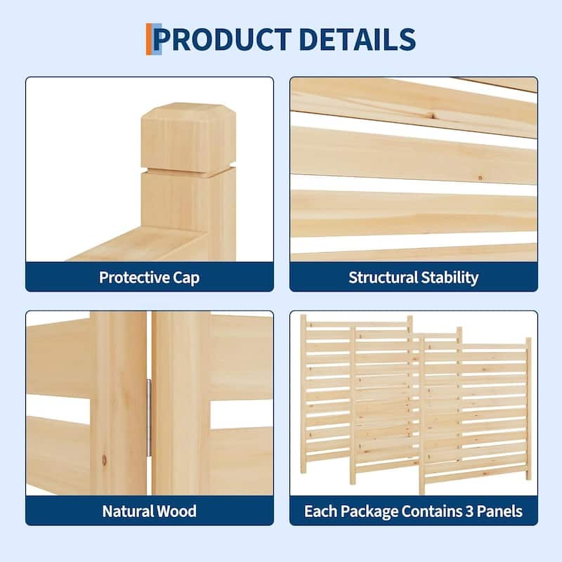 3 Pieces Wood Fence Panels with Planter Box for Outside, Yard - N/A
