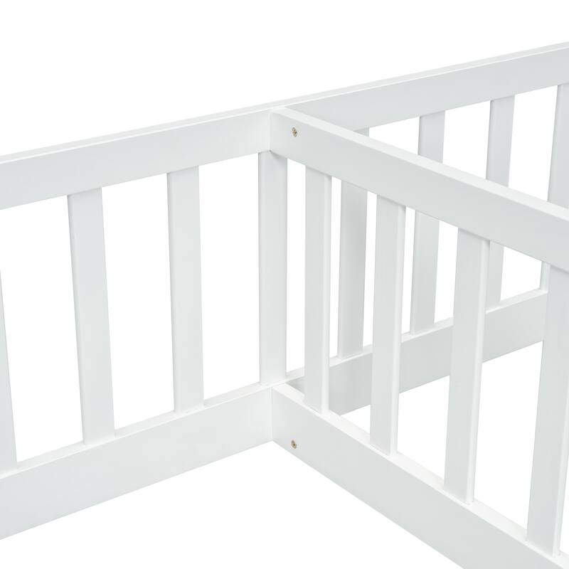 Double Twin Floor Bed with Fence, Guardrails, without door