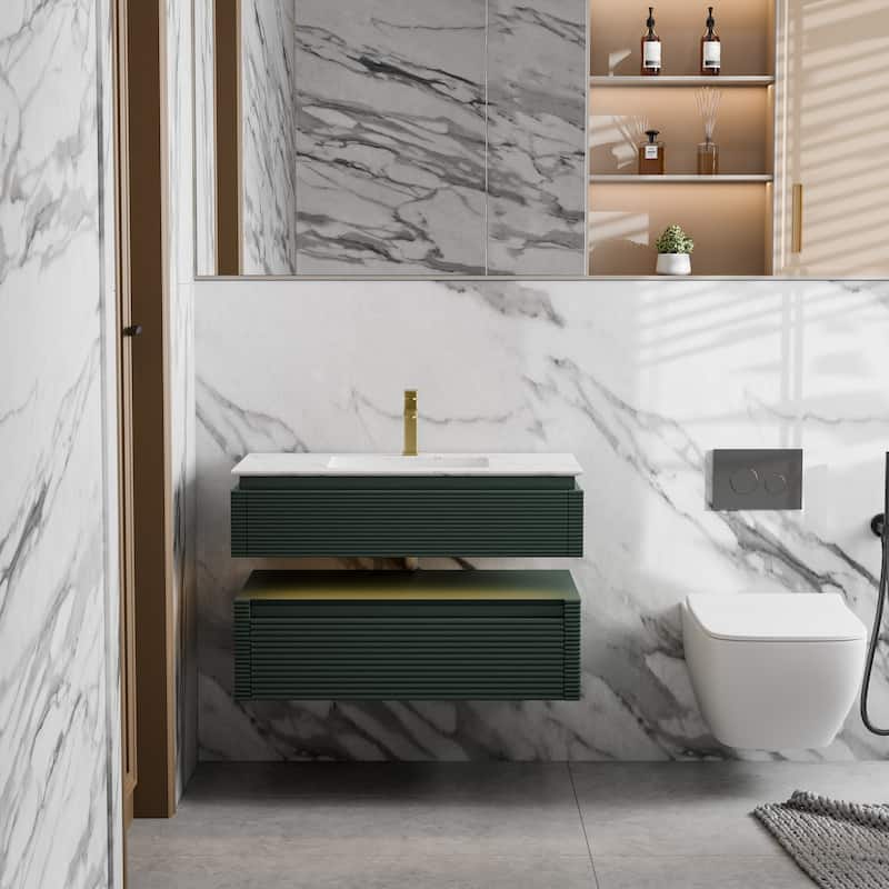 Modland 36" Modern Wall-Mounted Bathroom Vanity with Engineered Stone Countertop & Ceramic Undermount Sink