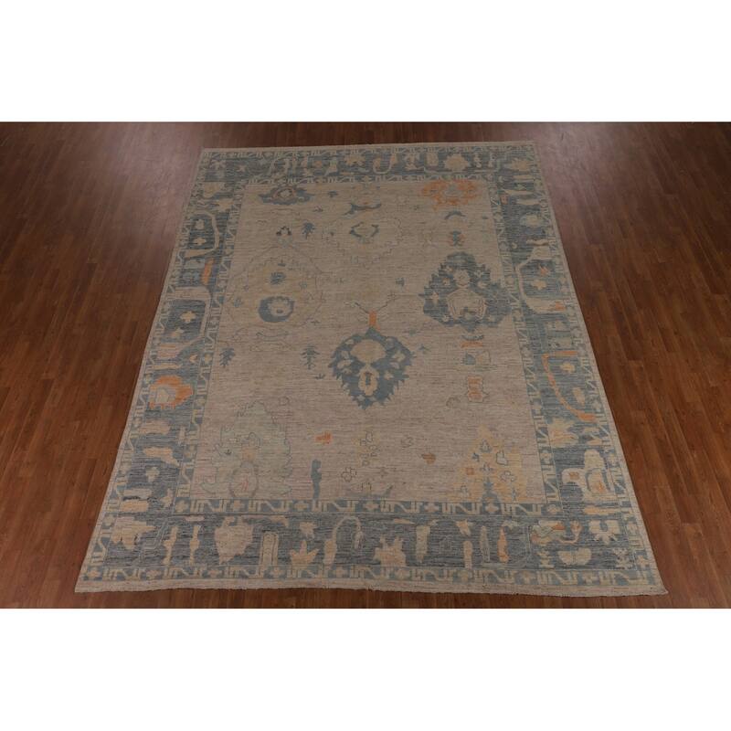 Oushak Turkish Rug Handmade Vegetable Dye Transitional Wool Carpet - 9'2"x 11'8"