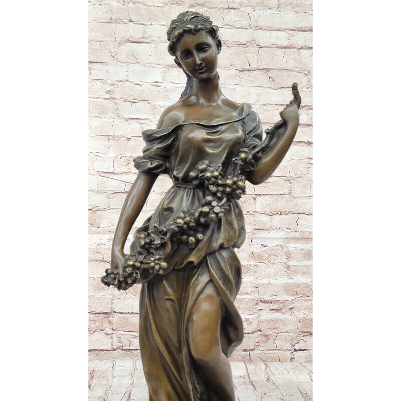 Clical Woman Harvesting Grapes Wine Bronze Sculpture Statue French Art Decor