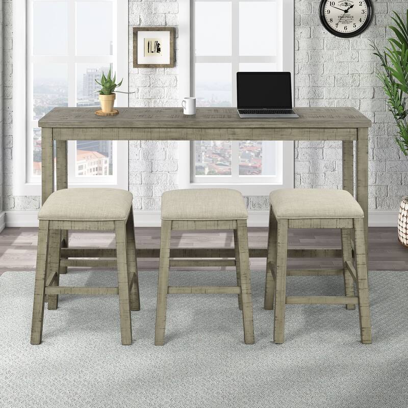 4 Pieces Counter Height Table with Fabric Padded Stools - Green