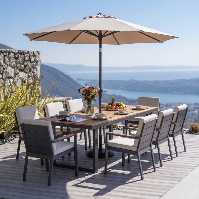 9-Piece Modern Aluminum Outdoor Dining Set with 8 Patio Dining Chairs