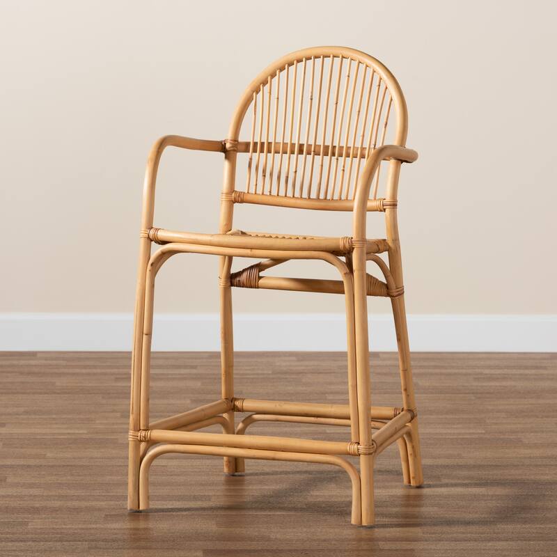 Tugera Modern Bohemian Natural Brown Rattan Counter Stool