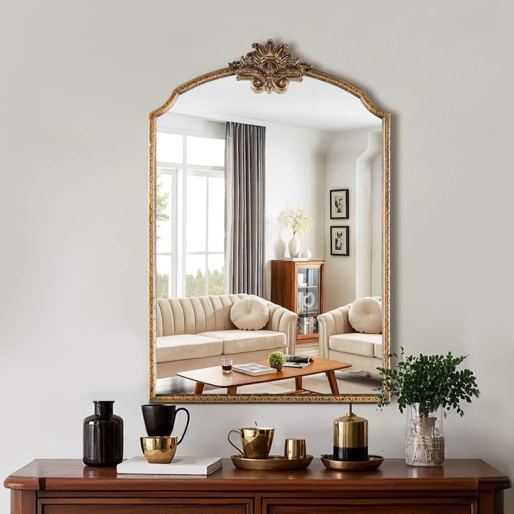 29''x36'' Arch Vintage Baroque Style Gold Metal Flat Decorative Wall Mirror For Living Room&Bedroom