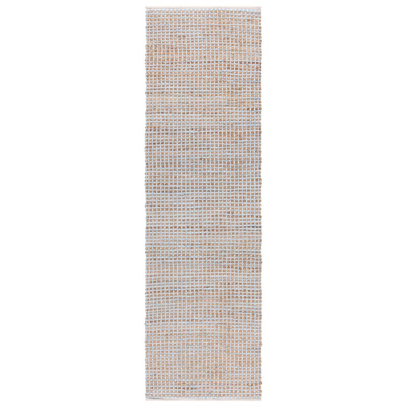 SAFAVIEH Handmade Cape Krimhilde Cod Jute & Cotton Rug - 2'3" x 8' Runner - Natural/Light Blue