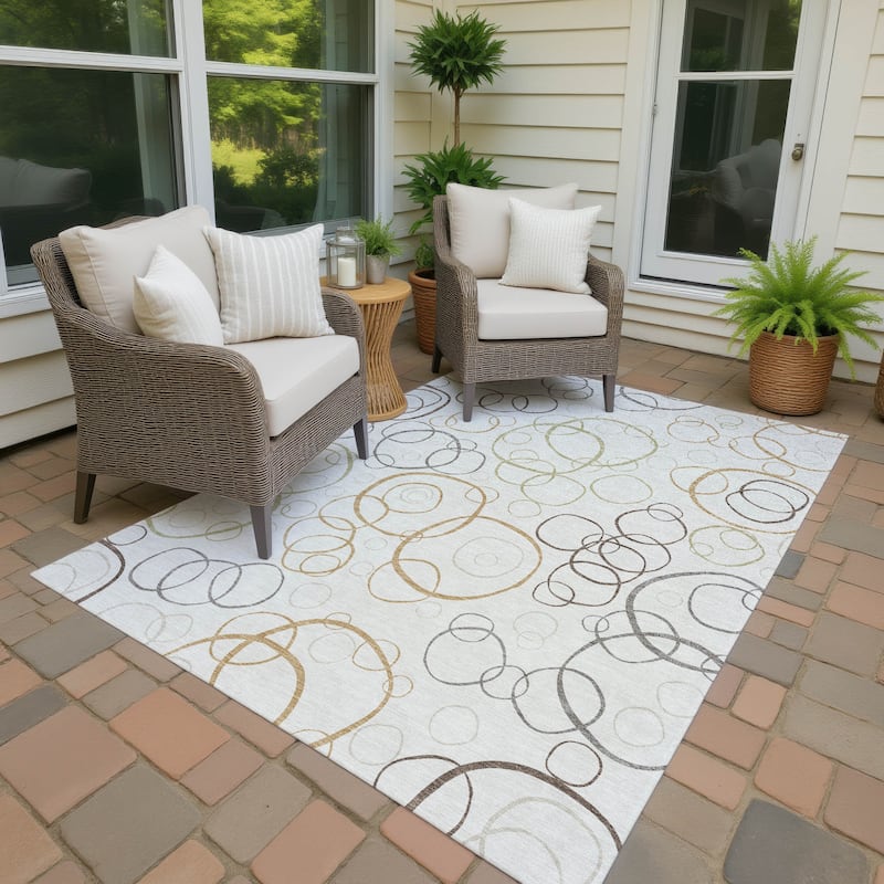 Machine Washable Indoor/ Outdoor Contemporary Nexus Chantille Rug - Ivory - 9' x 12'