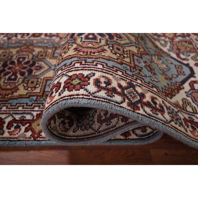 Light Blue Heriz Serapi Oriental Runner Rug Hand-Knotted Wool Carpet - 2'6"x 8'1"