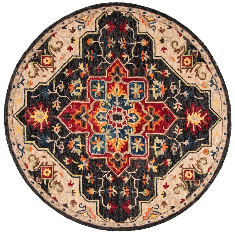 SAFAVIEH Handmade Aspen Rosmarie Boho Tribal Wool Rug - 3' Round - Charcoal/Cream