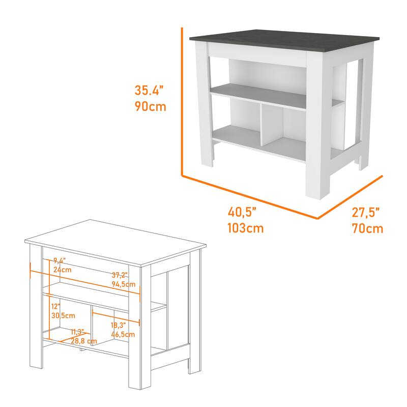 Three Shelves Kitchen Island Dozza with Open Shelf