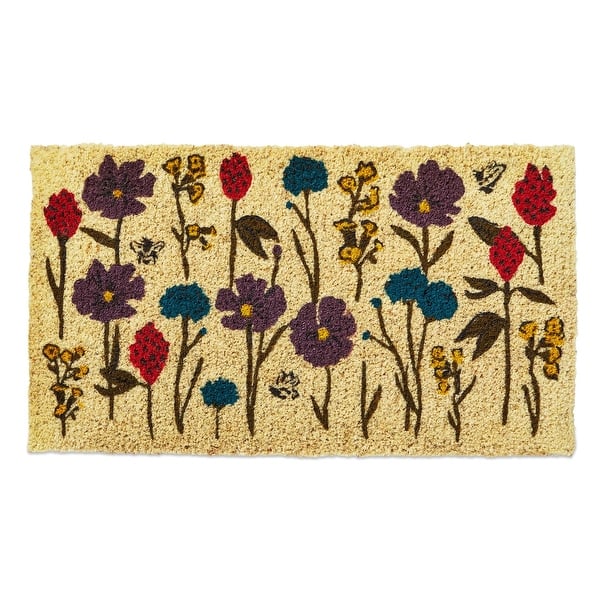 slide 1 of 1, 1'6" x 2'6" Bee Flowers Coir Mat Rectangle Indoor and Outdoor Coir Door Welcome Mat - Multicolor