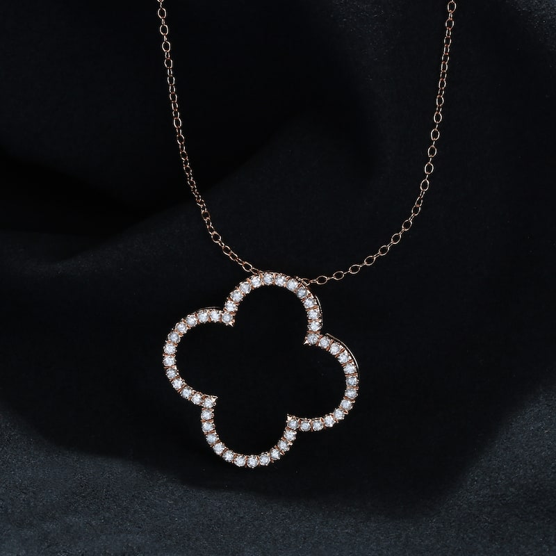 1/6ct - 1ct TDW Diamond 14K Gold Open Clover Pendant Necklace for Women - 3/4ct - Rose