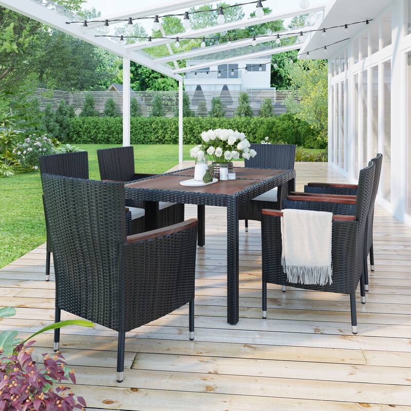 7Piece Outdoor Patio Dining Set, Garden PE Rattan Wicker Dining Table